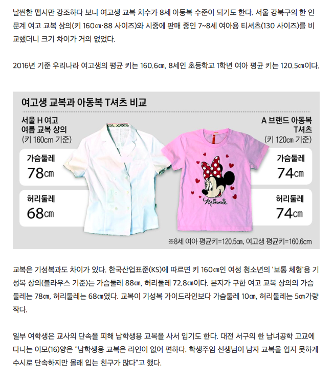 여고생에 '8세 사이즈' 입어라… 숨쉬기 힘든 S라인 교복 | 인스티즈