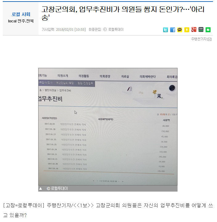 10명의 기초의원이 있는 의회에서 의회 의장이 쓴 업무추진비 ㄷㄷ | 인스티즈
