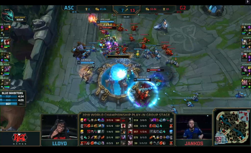 [LOL] 2018 롤드컵 플레이-인 스테이지 / 대회 이틀째 제 6경기, ASC(동남아) vs G2(유럽) - 경기결과 / 현재순위 및 내일 경기일정 | 인스티즈